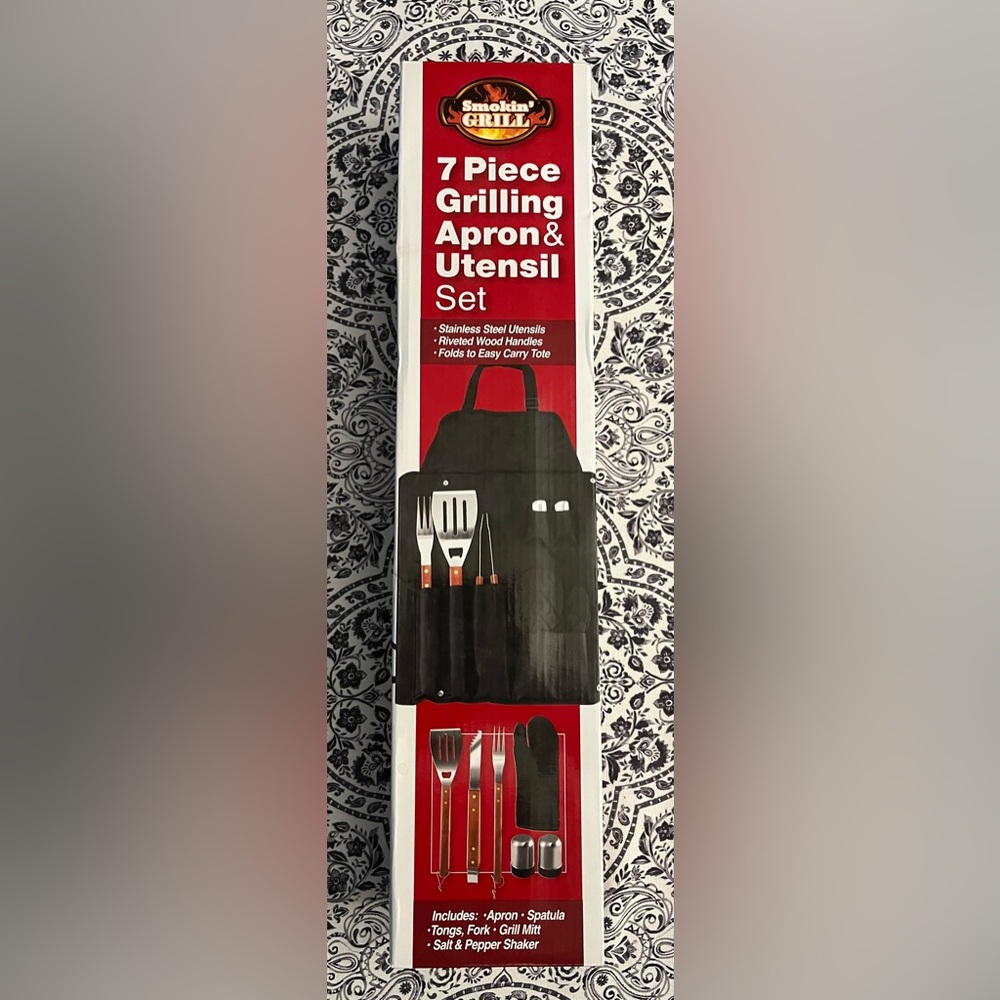🧑‍🍳 7-Piece BBQ Grilling Apron & Utensil Set